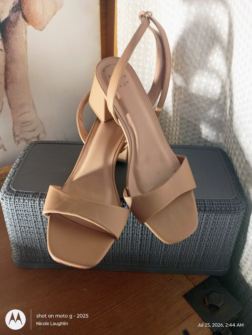 a new day Beige Block Heel Slingback Sandals